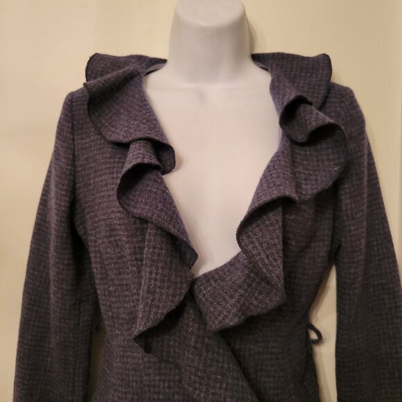 Armani Jeans 0 Blue Gray Tweed Ruffle Wool Fitted Blazer Jacket Twee Academia - Picture 5 of 8